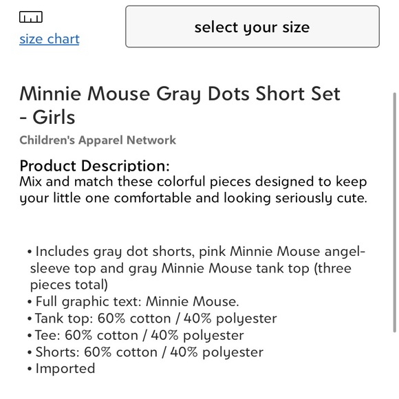 Girl’s Minnie Mouse Grey Dot Shorts set w/ 2 Tops - Picture 5 of 5